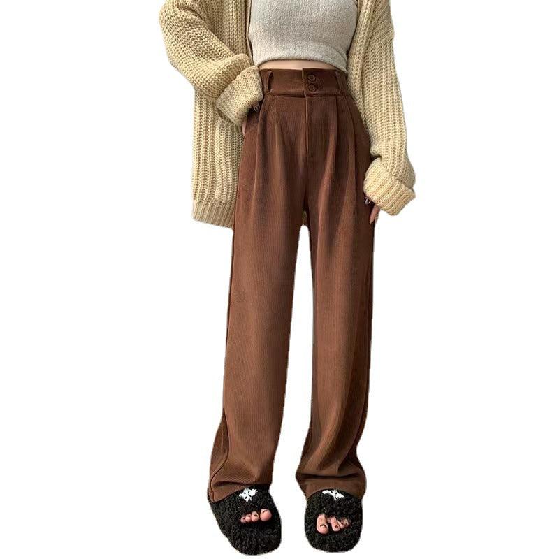 Wide-leg Pants Draping Mop Brown Leisure Corduroy - Nioor