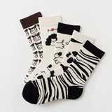 Women's Black And White Cartoon Mid-calf Length Loose Socks - Nioor