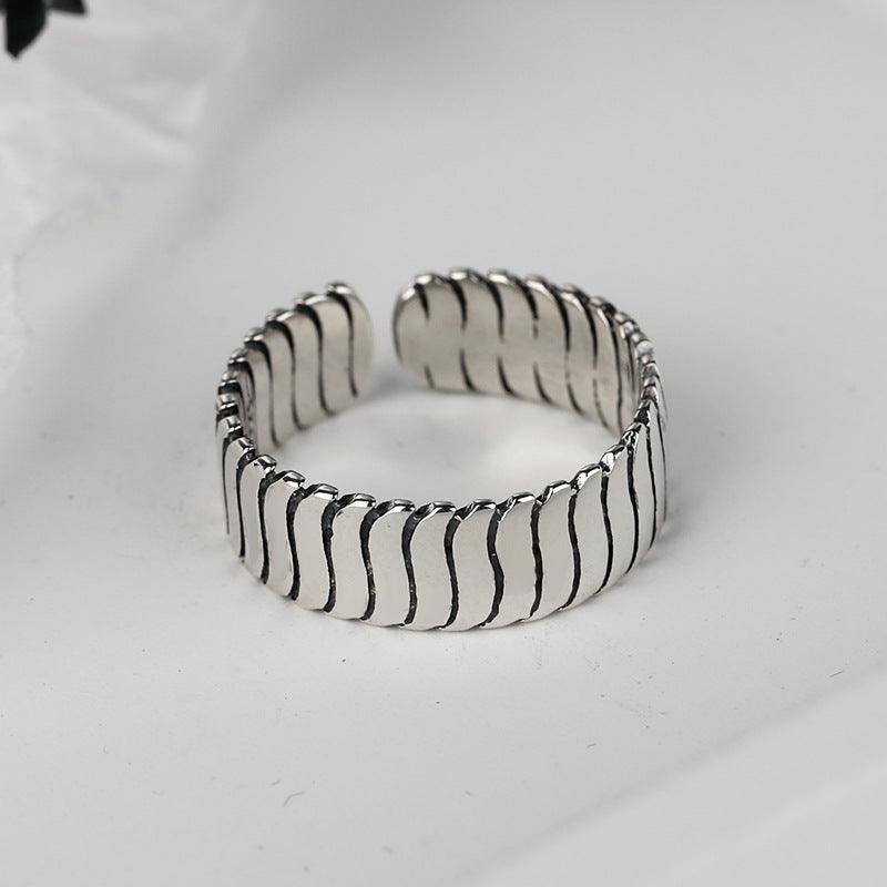 S925 Sterling Silver Wave Pattern Wide Version Marcasite Ring - Nioor