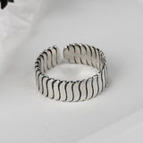 S925 Sterling Silver Wave Pattern Wide Version Marcasite Ring - Nioor