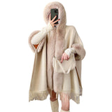 Vintage Knitted Tassel Fleece-lined Thickened Shawl Cape Coat - Nioor