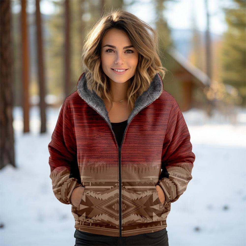 3D Women's Hooded Zipped Cotton-padded Jacket - Nioor