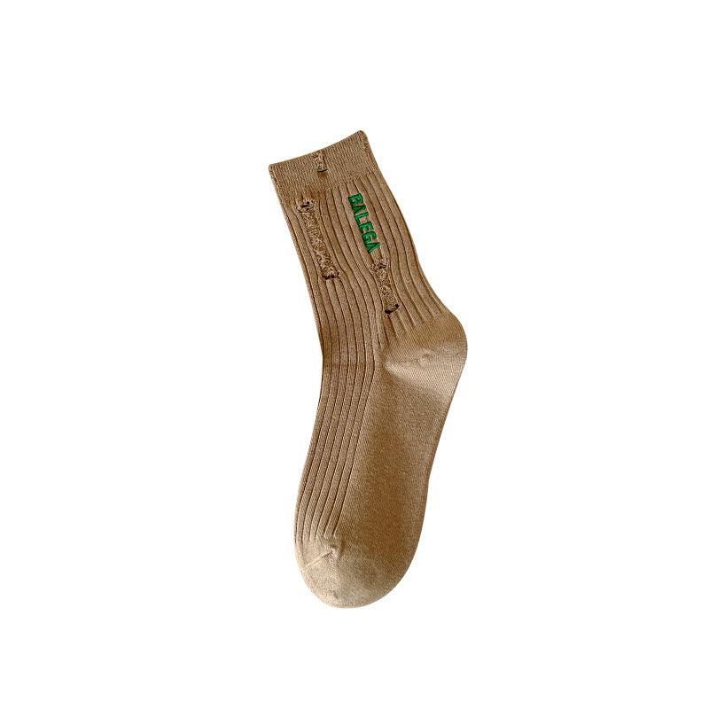 Embroidered Ripped Socks For Women Stockings - Nioor