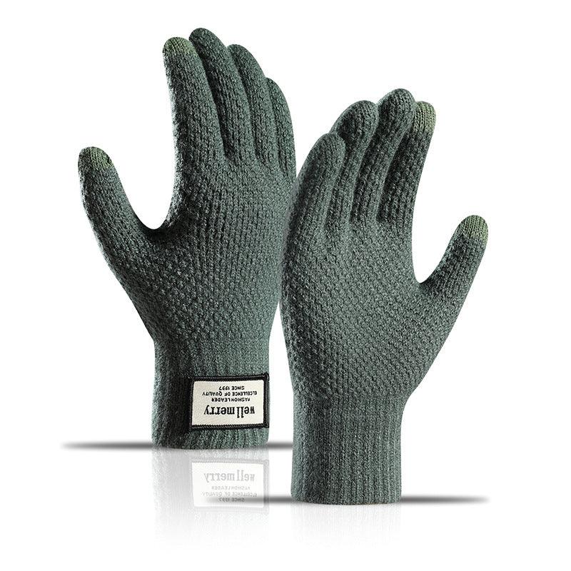 Men's Fashion Velvet Padded Thick Jacquard Warm Wool Touch Screen Gloves - Nioor