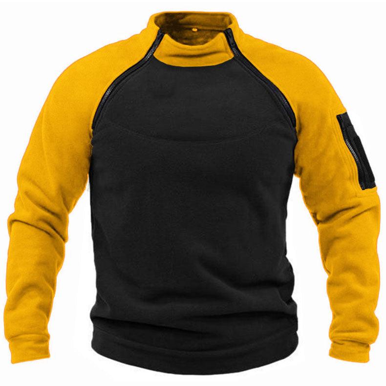 Stand Collar Loose Double Sleeve Color Matching Outdoor Keep Warm Breathable Men's Sweater - Nioor