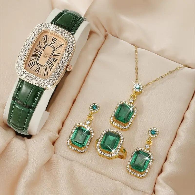 Women's Fashion All-match Diamond Belt Quartz Watch 4-piece Set - Nioor