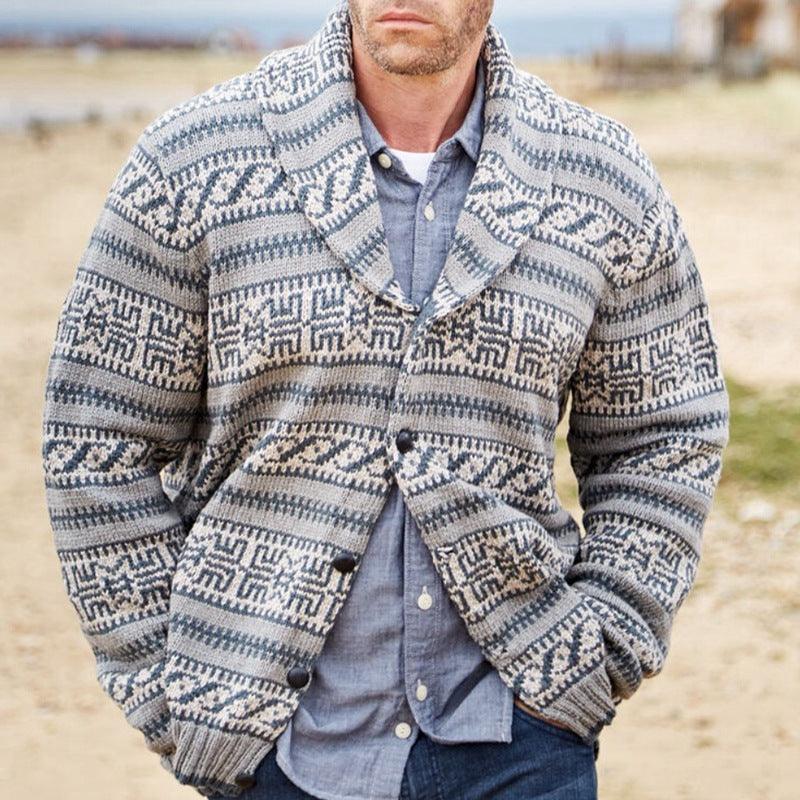 Amazon European And American New Men's Clothing Fall Winter Men Thickened Jacquard Lapel Long Sleeve Cardigan Wool Coat BK0019 - Nioor