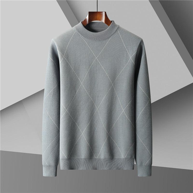 Men's Plus Size Half Turtleneck Jacquard Knitted Sweater - Nioor
