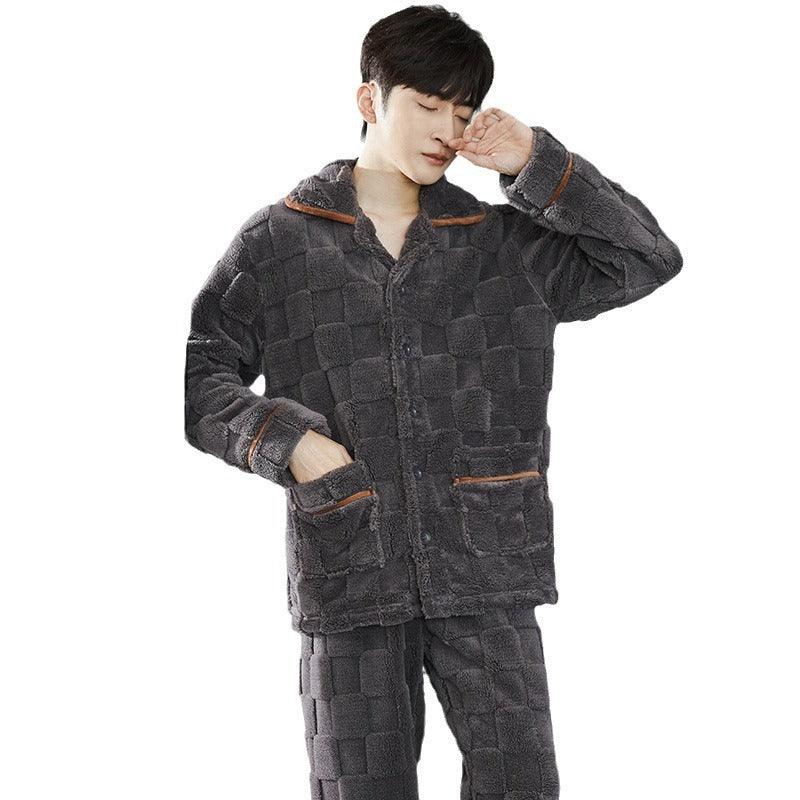 Pajamas Men's Jacquard Flannel Loose Fleece-lined Warm Loungewear - Nioor