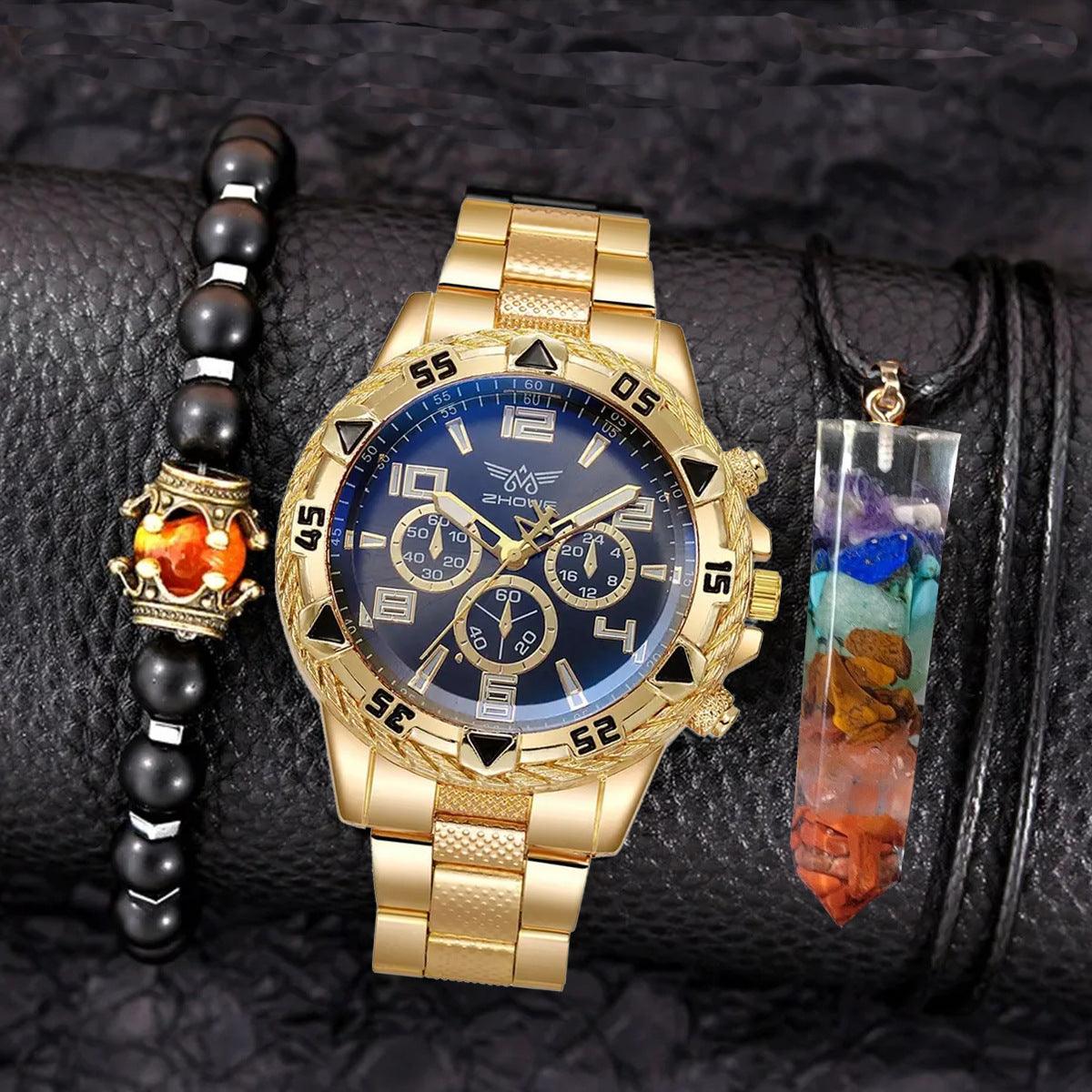 Creative Large Dial Three-eye Steel Belt Quartz Watch - Nioor