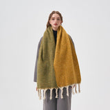 Hand-knotted Tassel Double-sided Solid Color Plush Scarf - Nioor