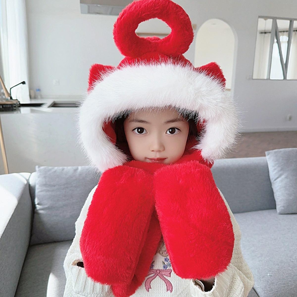 Children's Hat Scarf Gloves One-piece Hat - Nioor