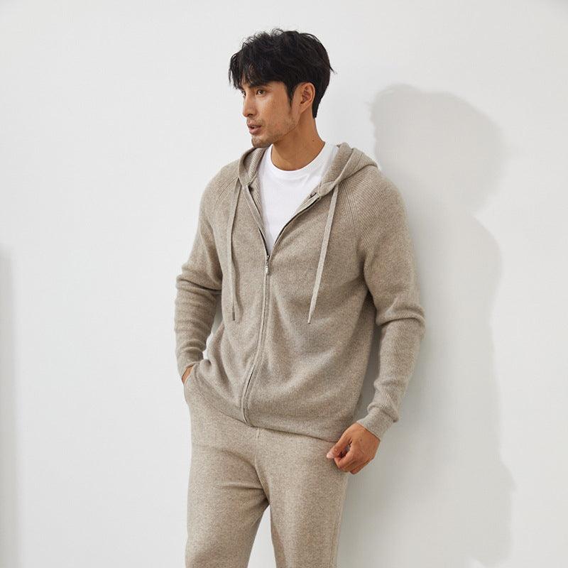 Cashmere Fall Winter Men Hooded Cardigan Casual Thickening Warm Short Loose Knitted Coat - Nioor