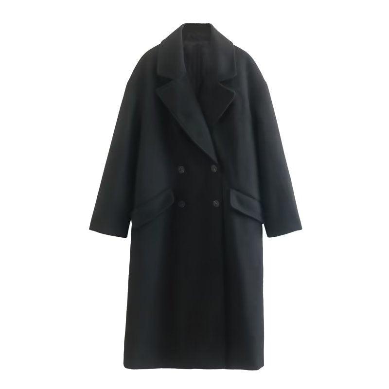 Women's Casual Double-breasted Long-sleeved Lapel Woolen Coat - Nioor