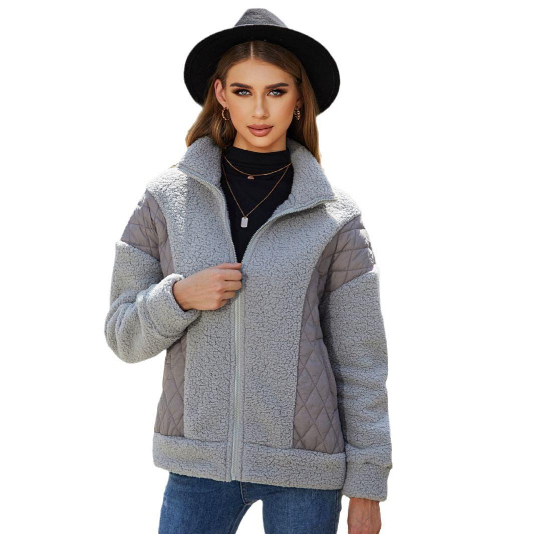 Cardigan Zipper Plush Stitching Women's Coat - Nioor