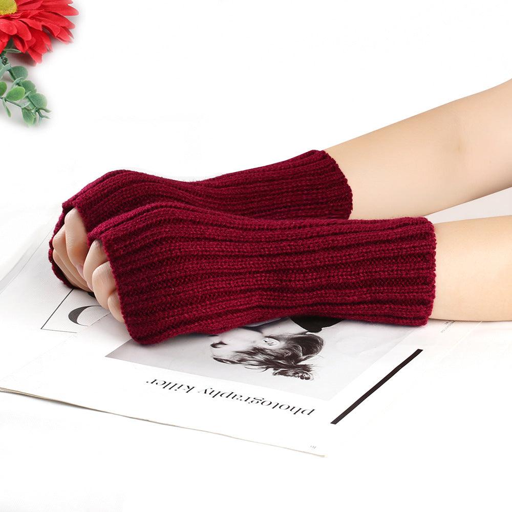 Knitting Wool Gloves Straight Arm Knitted Warm - Nioor