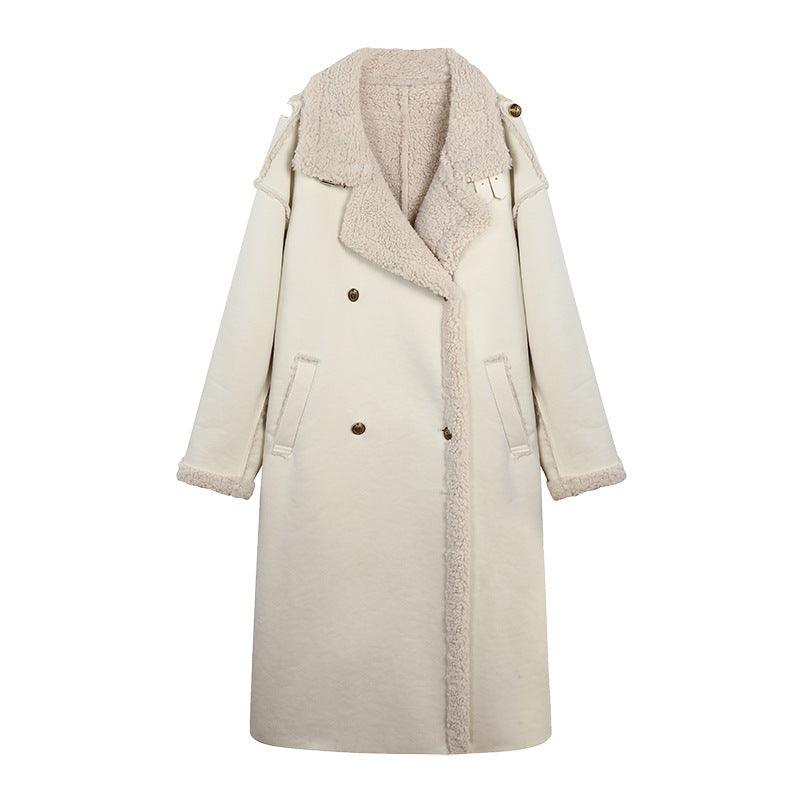 Women's Fashionable Suede White Fur Coat - Nioor