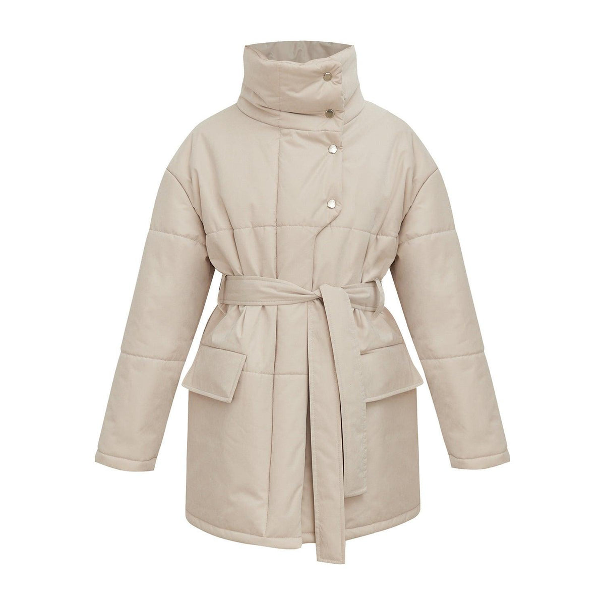 Stand-up Collar Cotton-padded Coat Coat Irregular Mid-length - Nioor