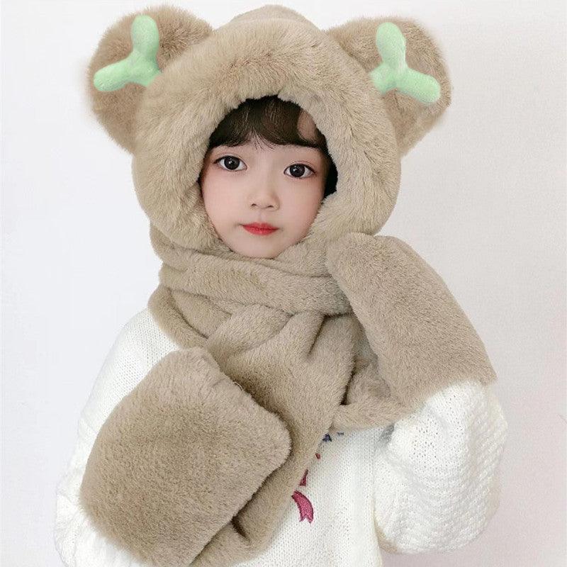 Children's Hat Scarf Gloves One-piece Hat - Nioor