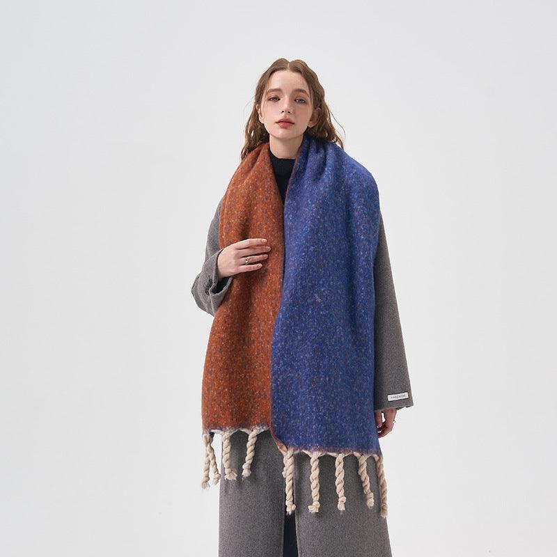 Hand-knotted Tassel Double-sided Solid Color Plush Scarf - Nioor