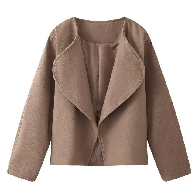 Women's Fashion Solid Color Short Cardigan Woolen Coat - Nioor