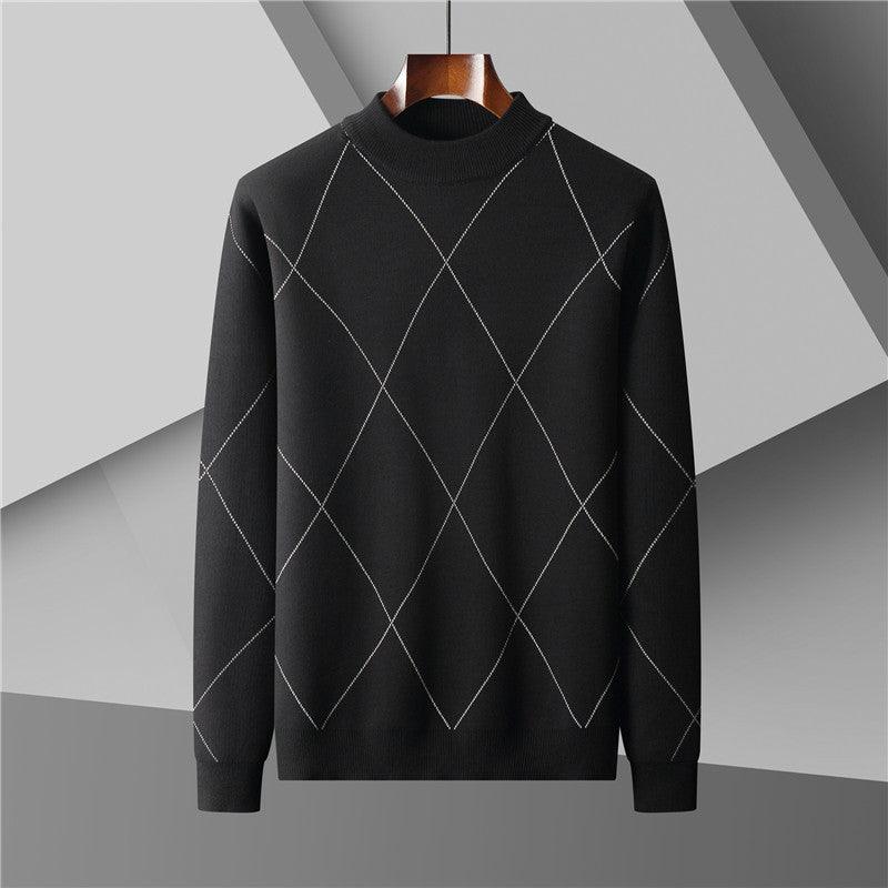 Men's Plus Size Half Turtleneck Jacquard Knitted Sweater - Nioor
