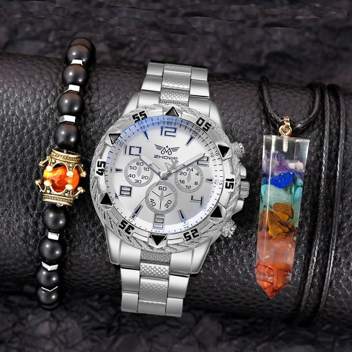 Creative Large Dial Three-eye Steel Belt Quartz Watch - Nioor