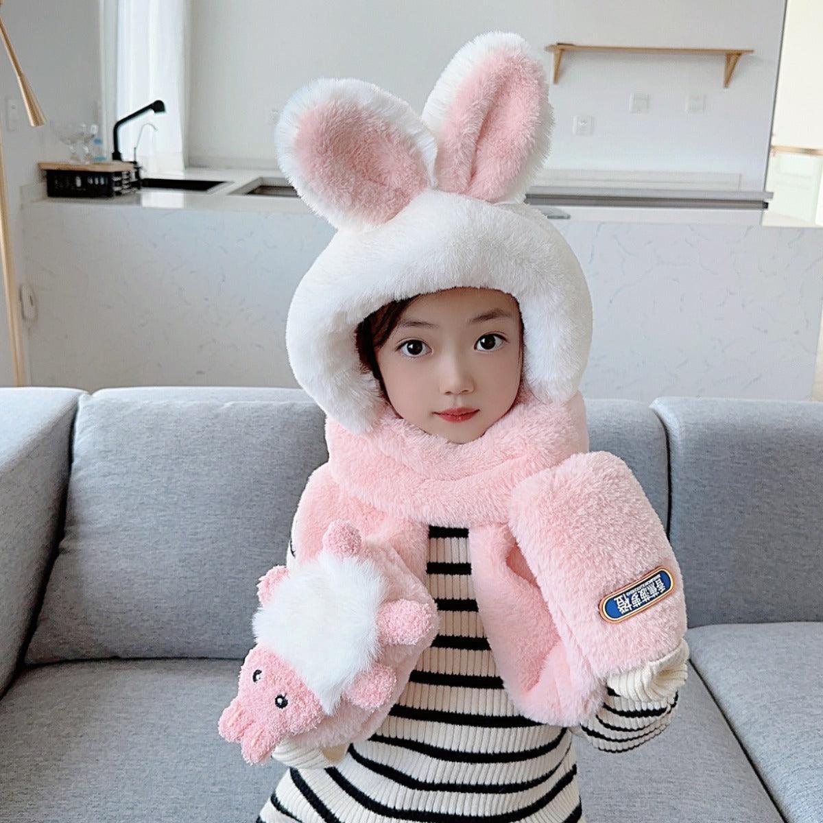 Children's Hat Scarf Gloves One-piece Hat - Nioor