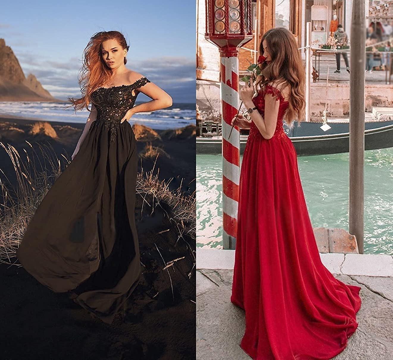 Women's Off-shoulder Shoulder-baring Long Prom Dress Slit Lace - Nioor