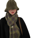 Women's Vintage Green Plaid Scarf - Nioor