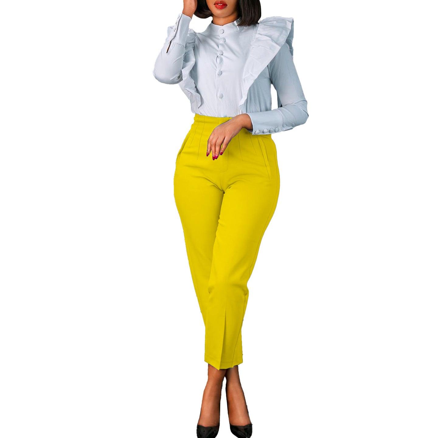 Women's Clothing Plus Size Fashion Temperament Leisure Slimming High Waist Suit Pants Solid Color African - Nioor