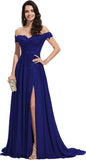 Women's Off-shoulder Shoulder-baring Long Prom Dress Slit Lace - Nioor