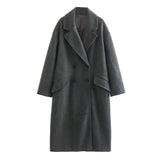 Women's Casual Double-breasted Long-sleeved Lapel Woolen Coat - Nioor