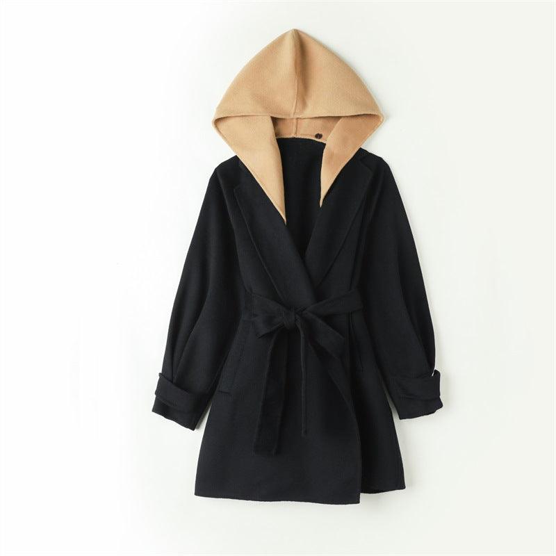 Women's Fashion Retro Contrast Color Mid-length Wool Overcoat - Nioor