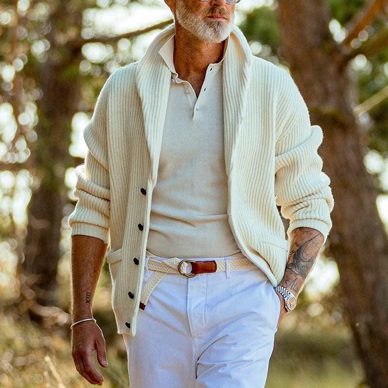 Men's Lapel Long-sleeved Jacquard Sweater - Nioor