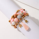 Ethnic Wooden Bead Tassel Bracelet Suit