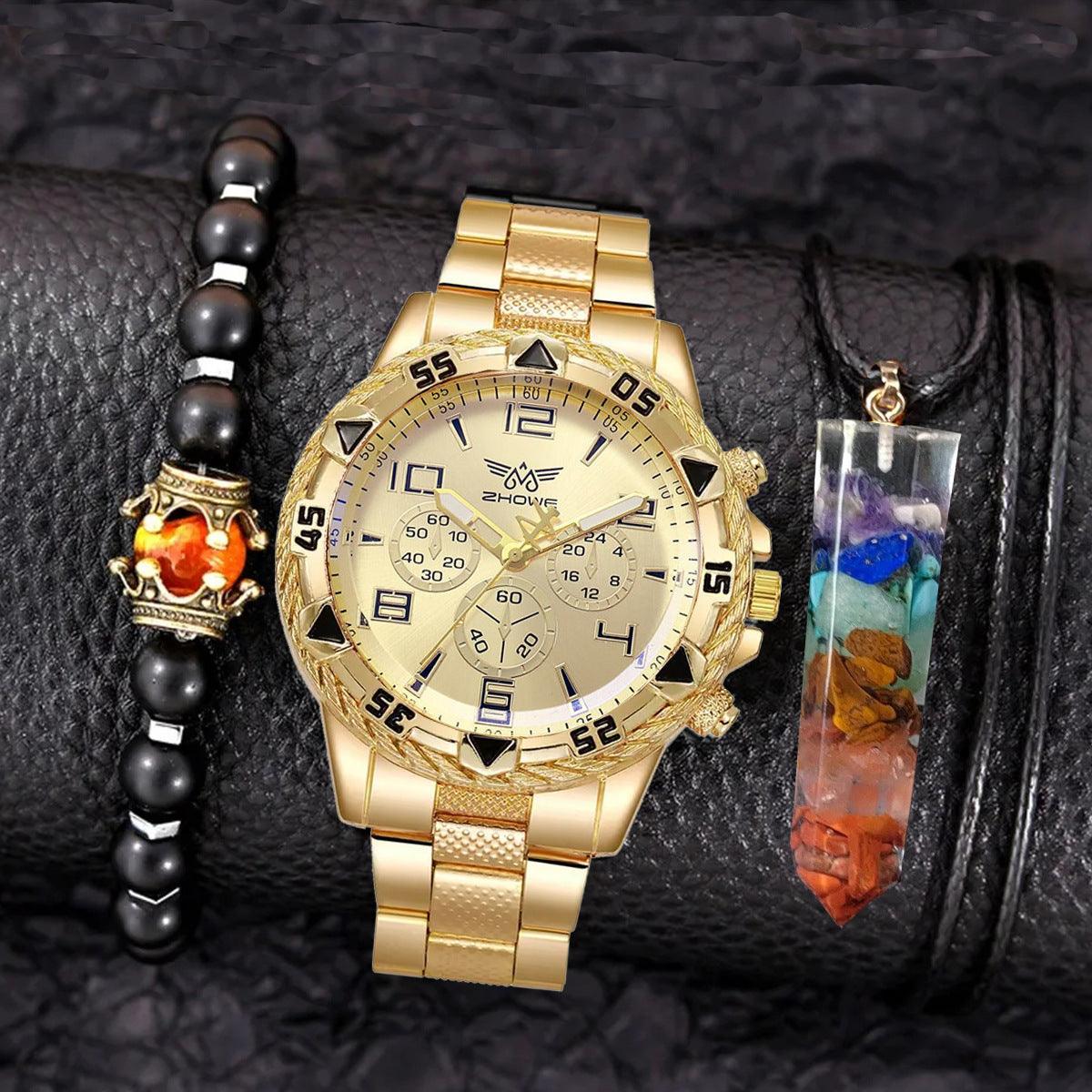 Creative Large Dial Three-eye Steel Belt Quartz Watch - Nioor