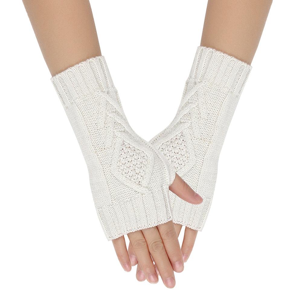 Shiny Silver Silk Knitting Wool Gloves Diamond-shaped Missing Finger - Nioor