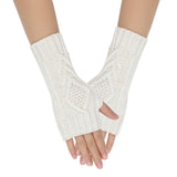 Shiny Silver Silk Knitting Wool Gloves Diamond-shaped Missing Finger - Nioor