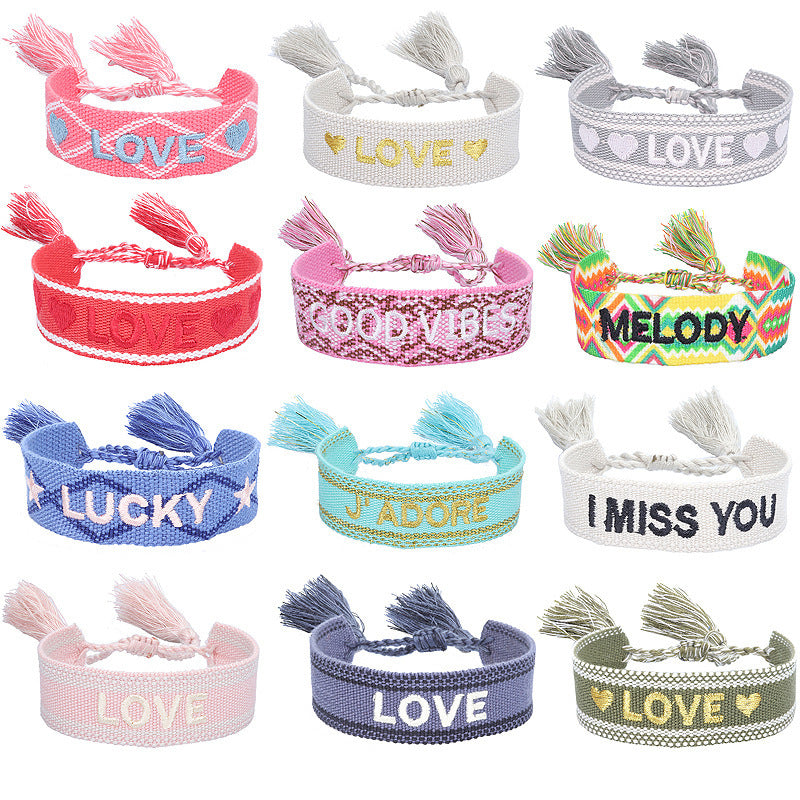 Knitted Belt Couple Bracelet Letter Embroidery Wrist