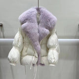 Short Loose Big Fur Collar White Duck Down Jacket Women's Coat - Nioor