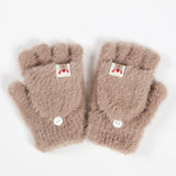 Knitted Plush Flap Half Finger Gloves - Nioor