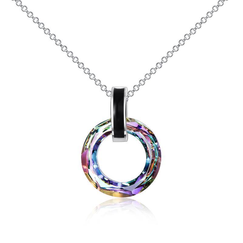 925 Silver Circle Crystal Pendant Necklace for Women Girls - Nioor