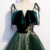 Banquet Sling Temperament Long Dress Dark Green Fantasy Mori - Nioor