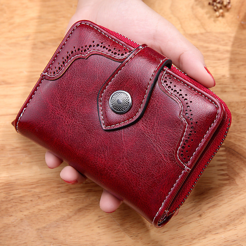 Women's Retro Wax Leather Zipper Wallet