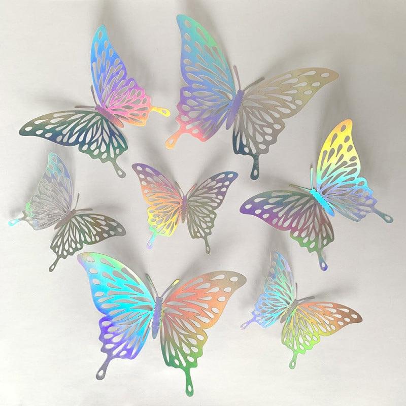 Butterfly Stickers Colorful Silver Hollow Paper 3d Wall Stickers Living Room Bedroom Wall Decoration Wall - Nioor