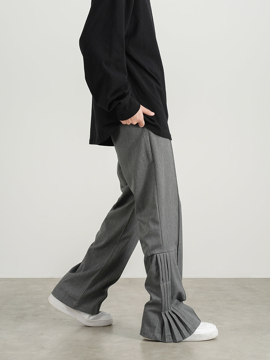 Solid Color Pleated Slightly Flared Trousers For Men And Women