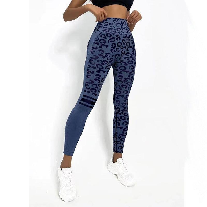 Chemical Fiber Blend Leopard Print Yoga High Waist Tights Fashion Sports Seamless Trousers Fitness Pants - Nioor