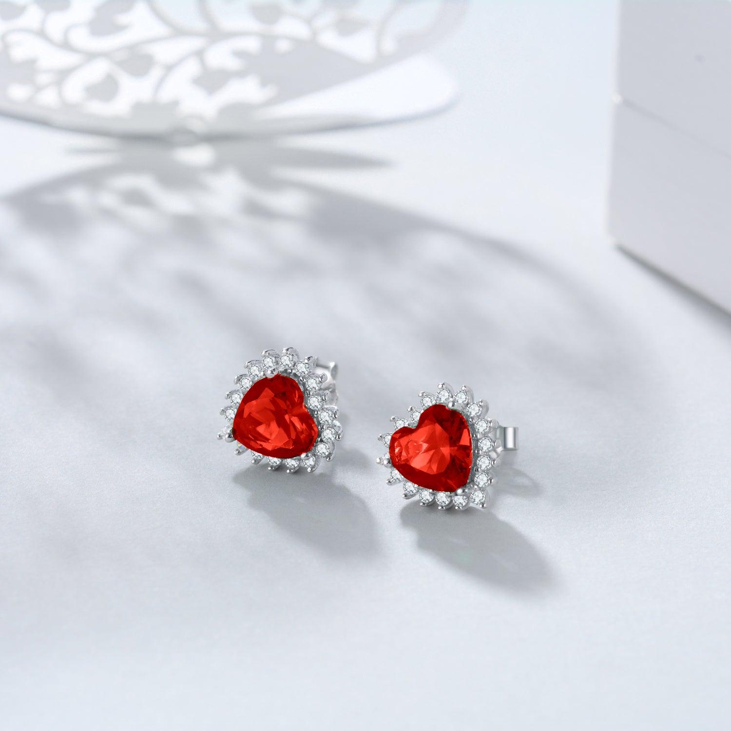 Birthstone Zircon Earrings for Women Girls Heart Shape Stud Earrings - Nioor