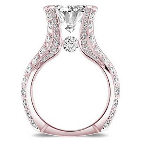 Rose Gold Electroplated Oval Shaped Zircon Engagement Ring - Nioor